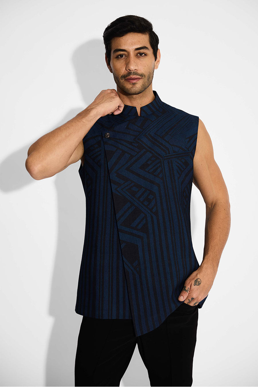 Blue Noir stride Printed Bandi Jacket