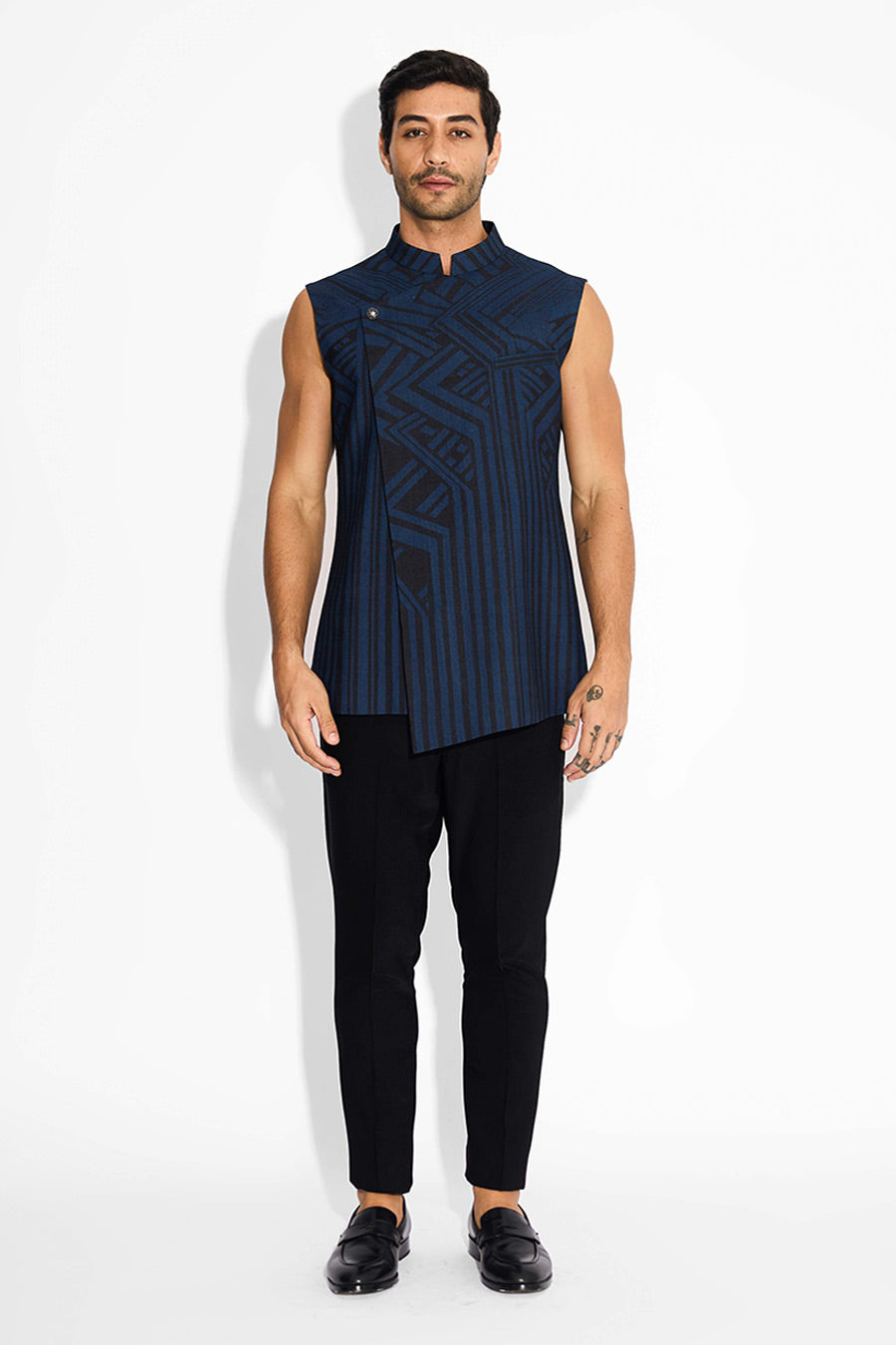 Blue Noir stride Printed Bandi Jacket