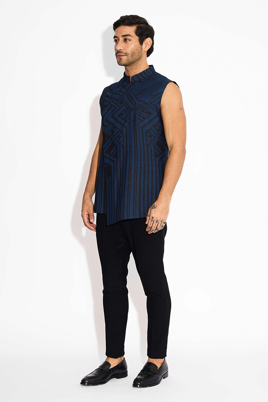 Blue Noir stride Printed Bandi Jacket