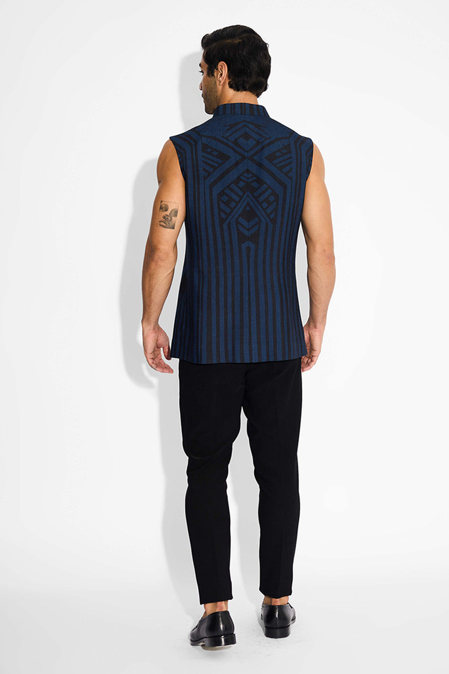 Blue Noir stride Printed Bandi Jacket