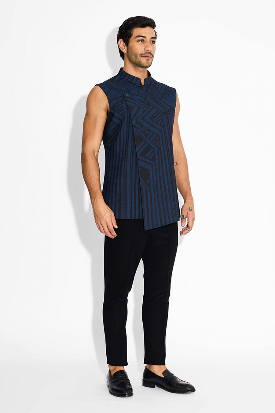 Blue Noir stride Printed Bandi Jacket