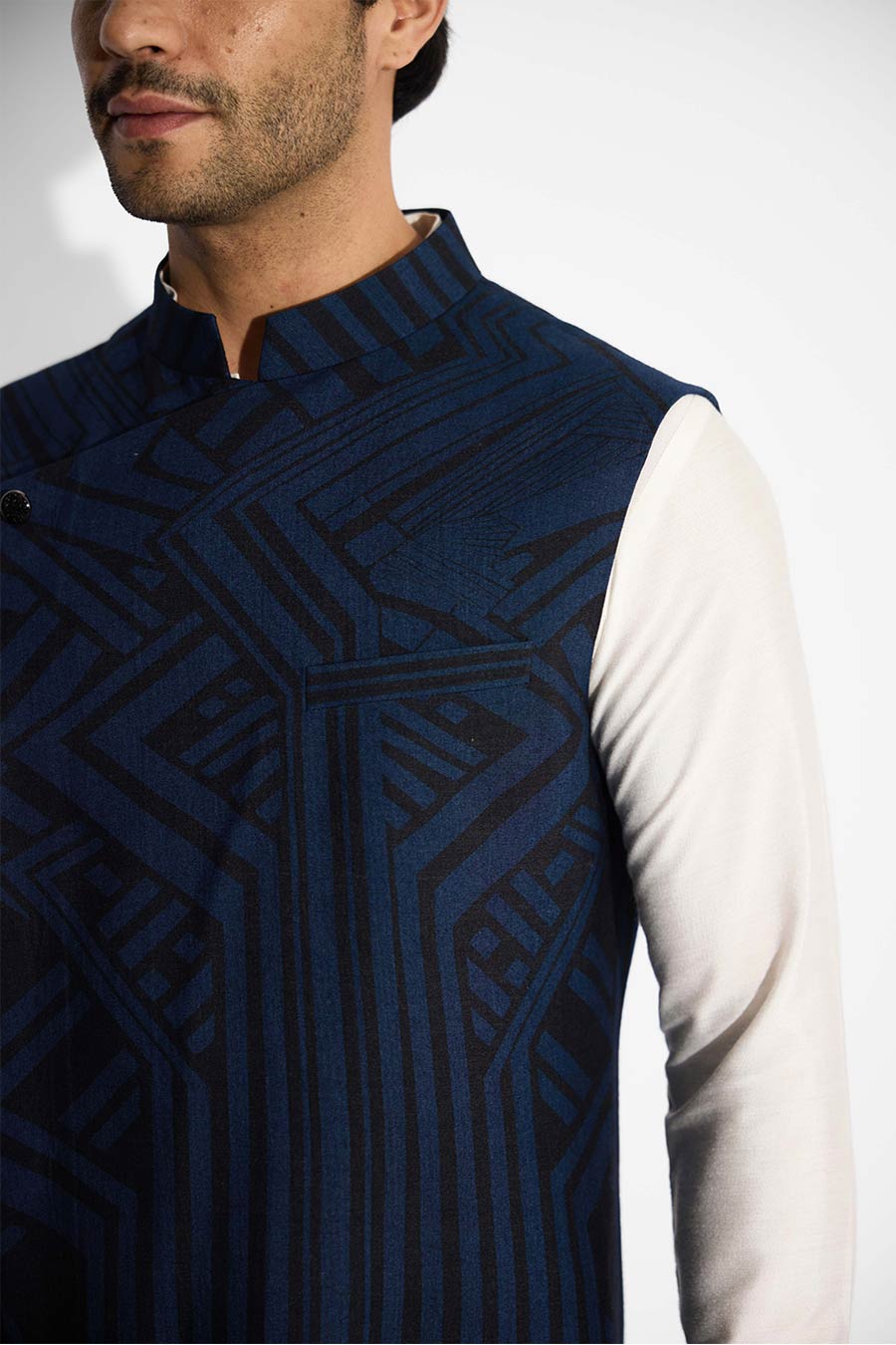 Blue Noir stride Printed Bandi Jacket