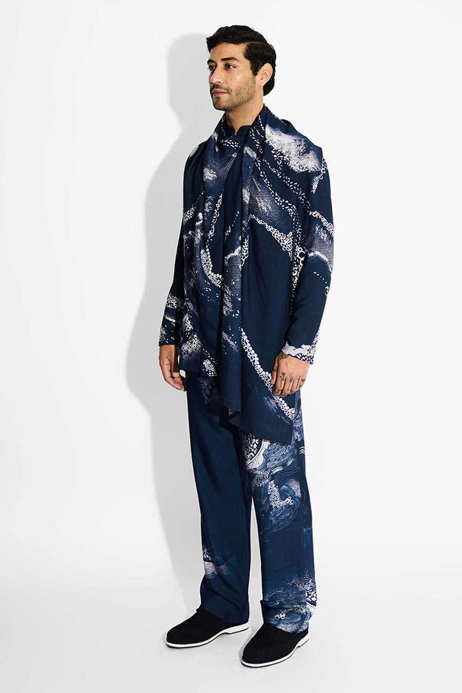 Blue Morph Printed Wrap-Style Shirt Kurta