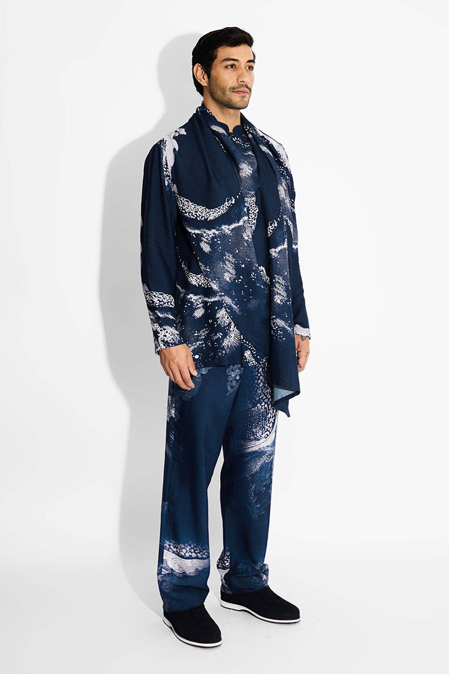 Blue Morph Printed Wrap-Style Shirt Kurta