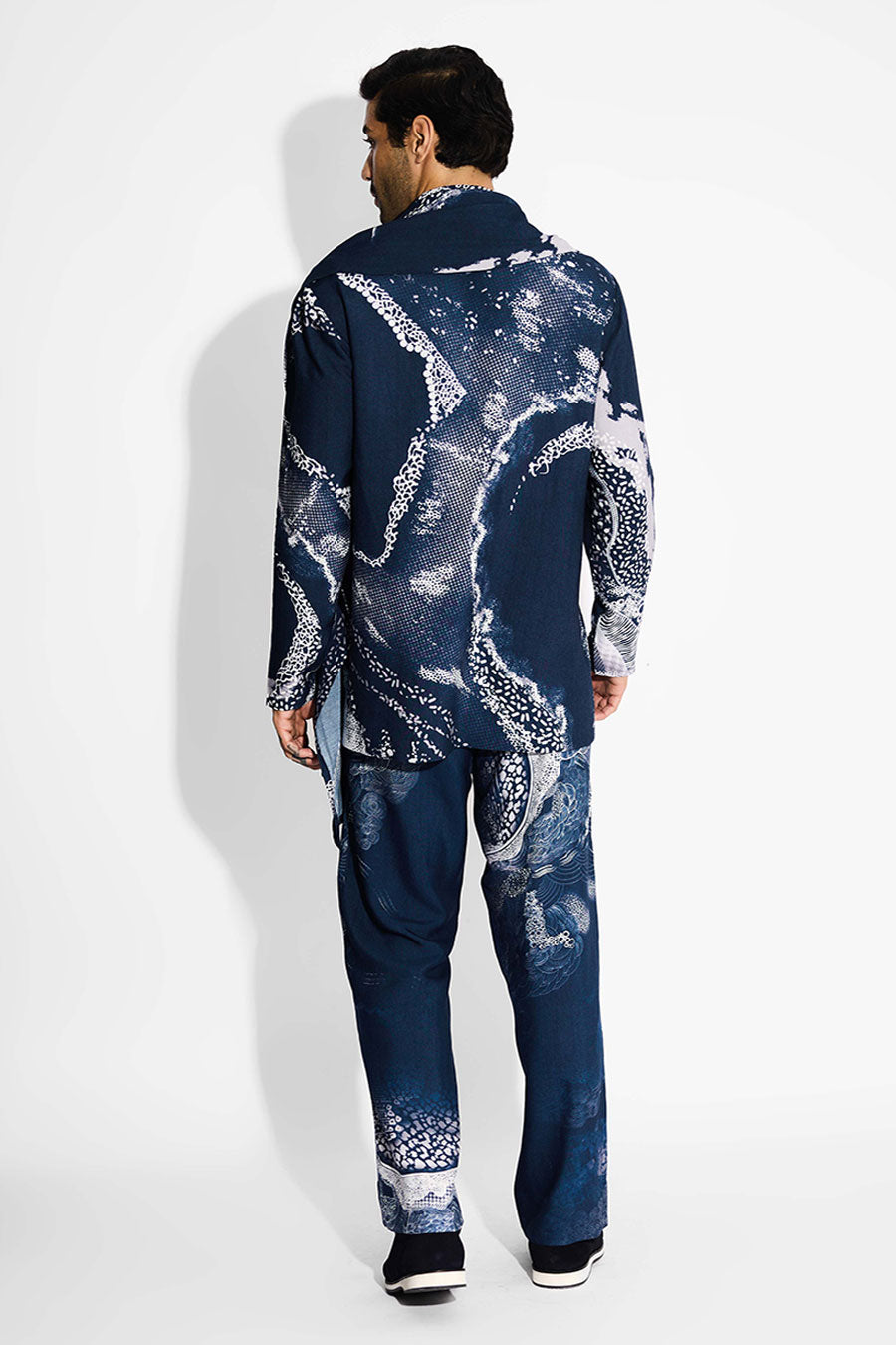 Blue Morph Printed Wrap-Style Shirt Kurta