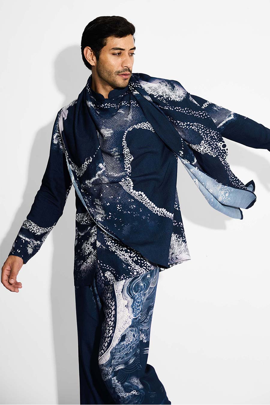 Blue Morph Printed Wrap-Style Shirt Kurta