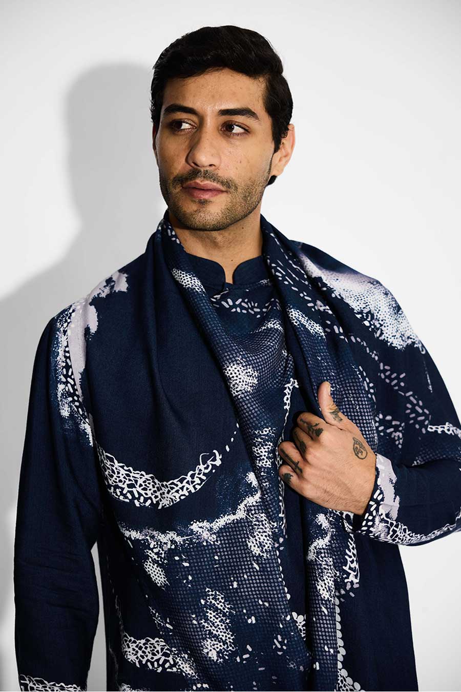 Blue Morph Printed Wrap-Style Shirt Kurta