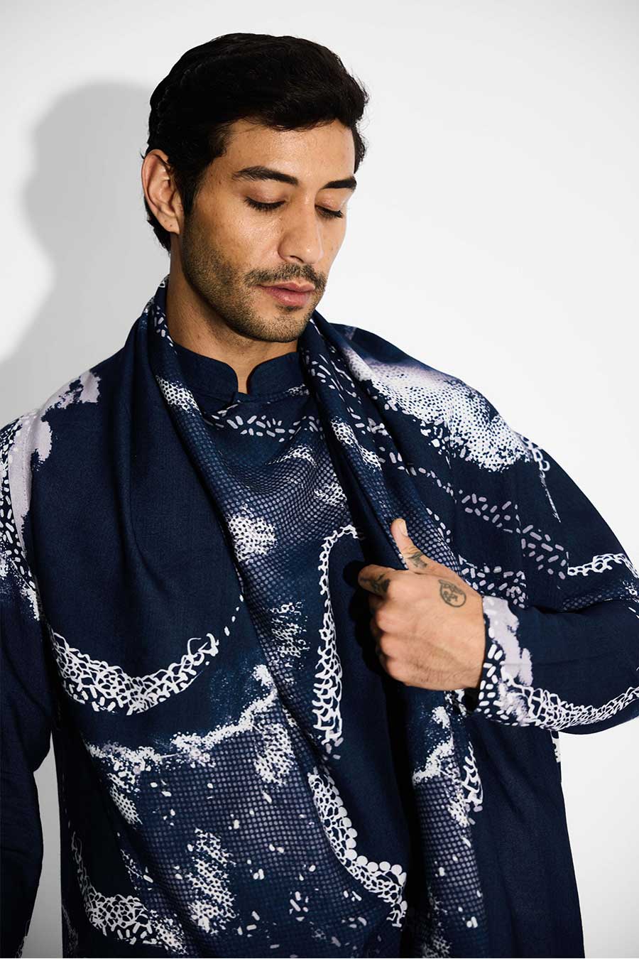 Blue Morph Printed Wrap-Style Shirt Kurta