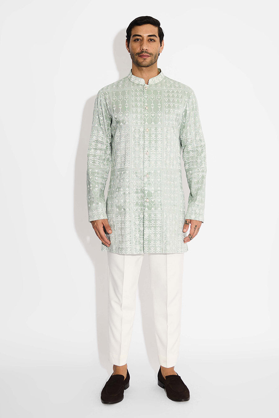 Ash Green Embellished Bandhgala