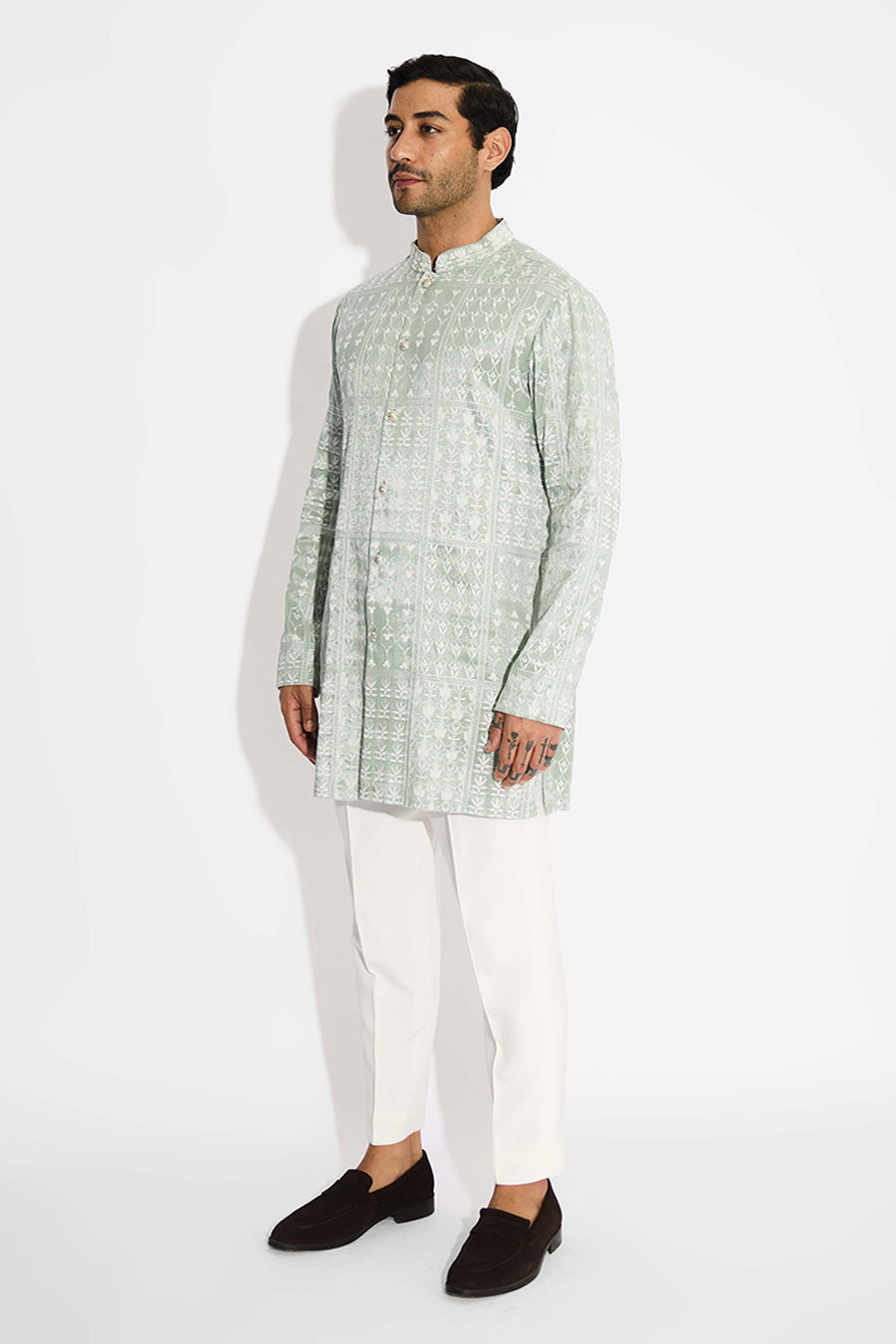 Ash Green Embellished Bandhgala