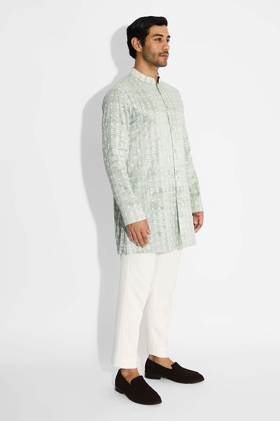Ash Green Embellished Bandhgala