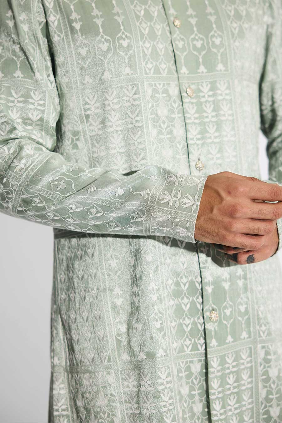 Ash Green Embellished Bandhgala