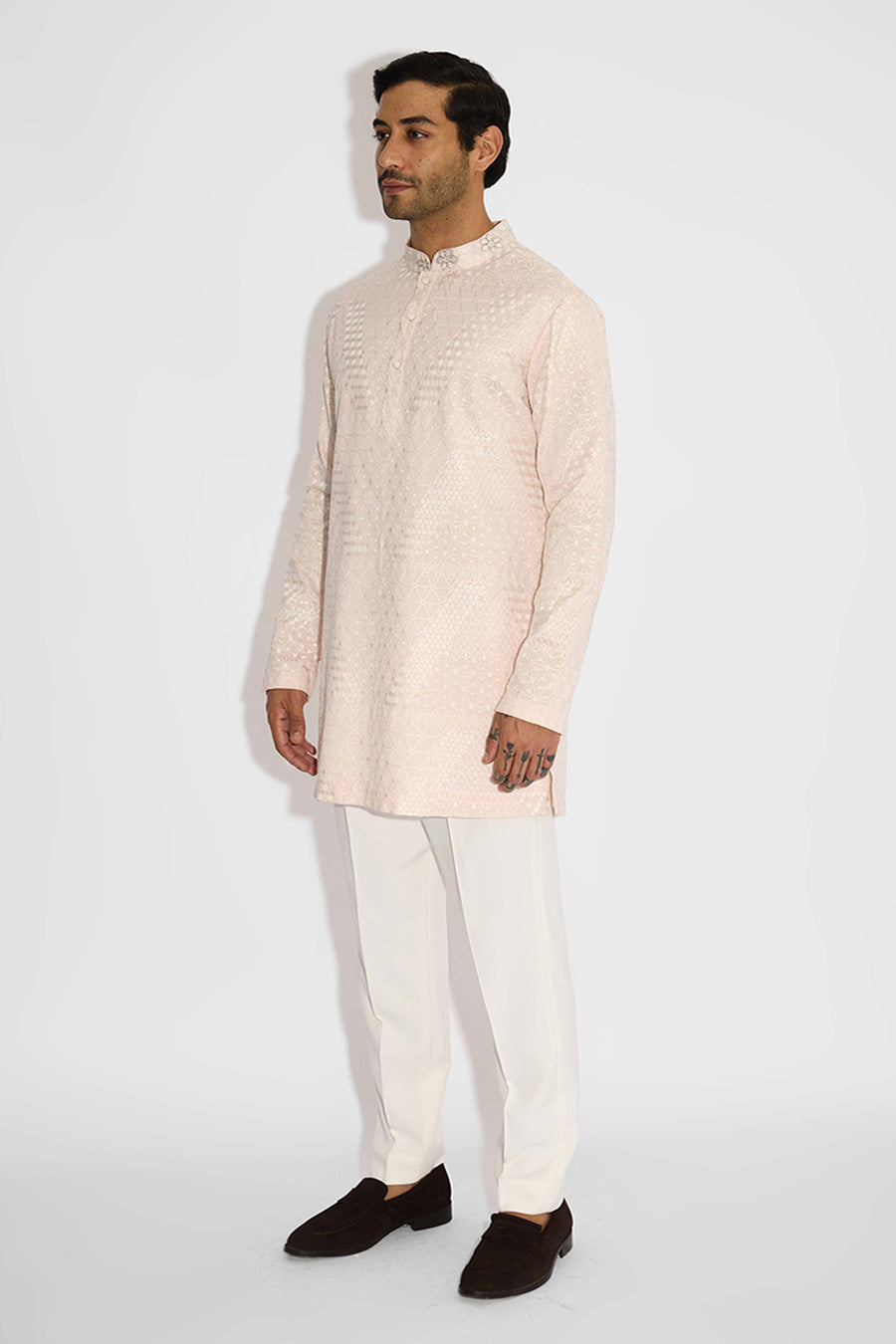 Misty Pink Ornate Short Kurta