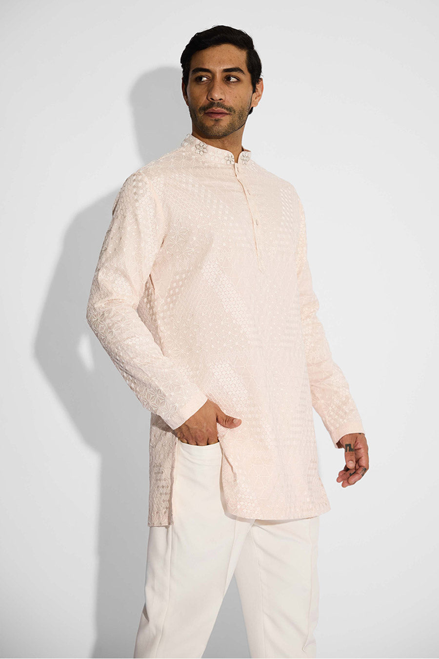Misty Pink Ornate Short Kurta