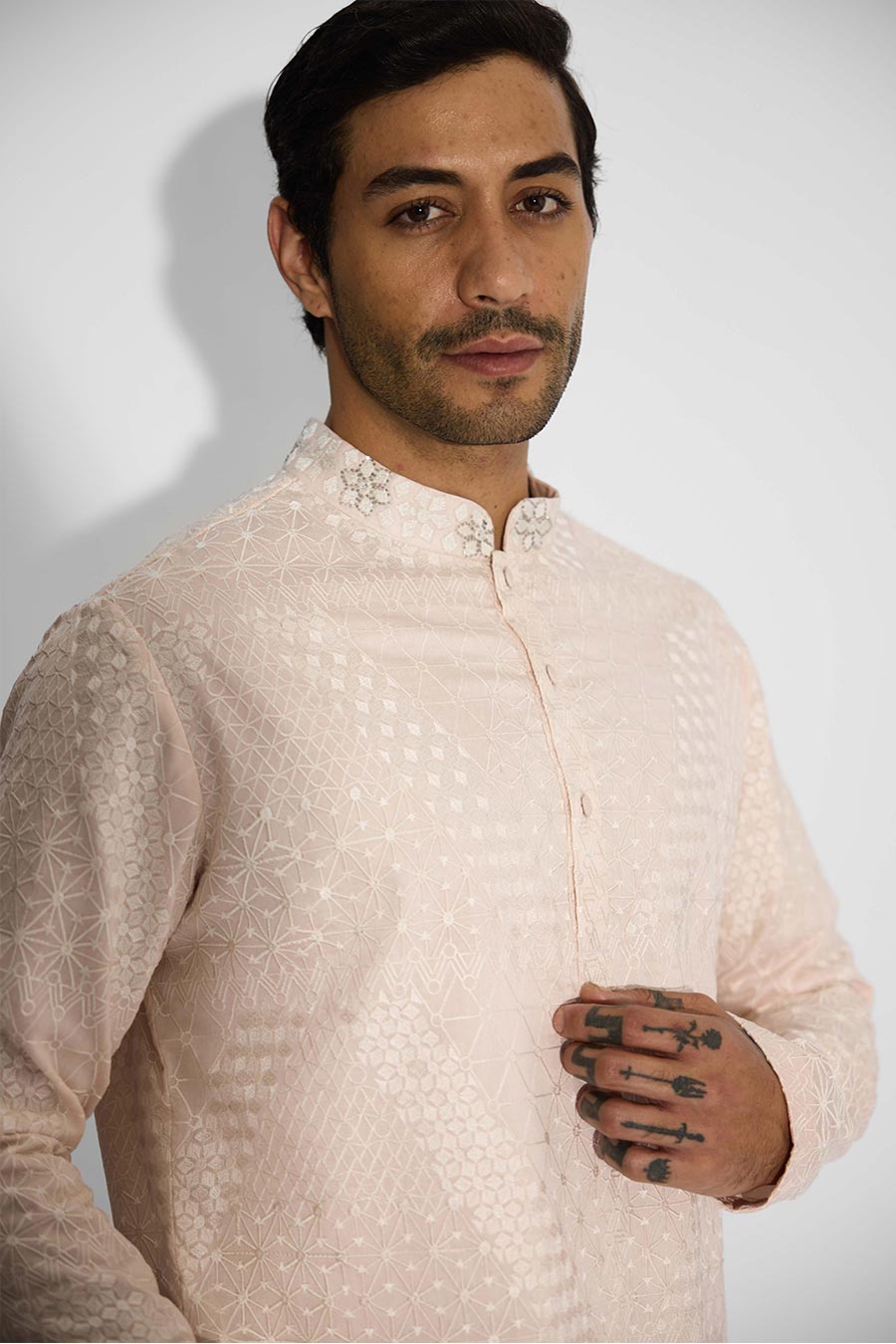 Misty Pink Ornate Short Kurta