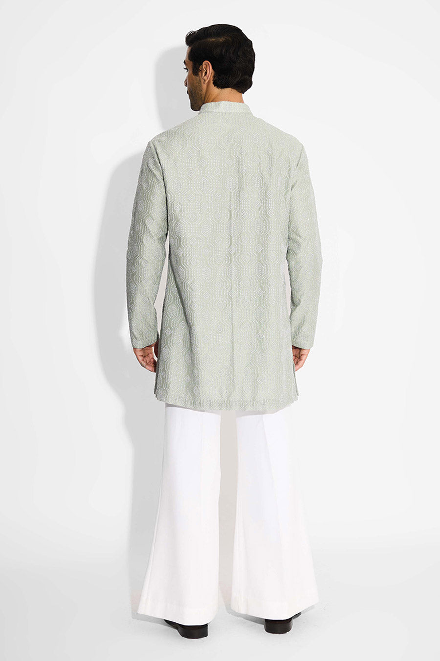 Ash Green Hexagon Dots Embellished Short Kurta