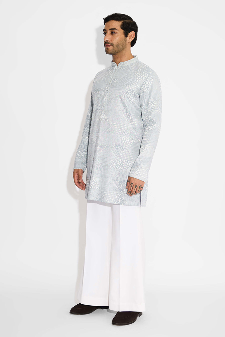 Dove Grey Orbs & Waves Short Kurta