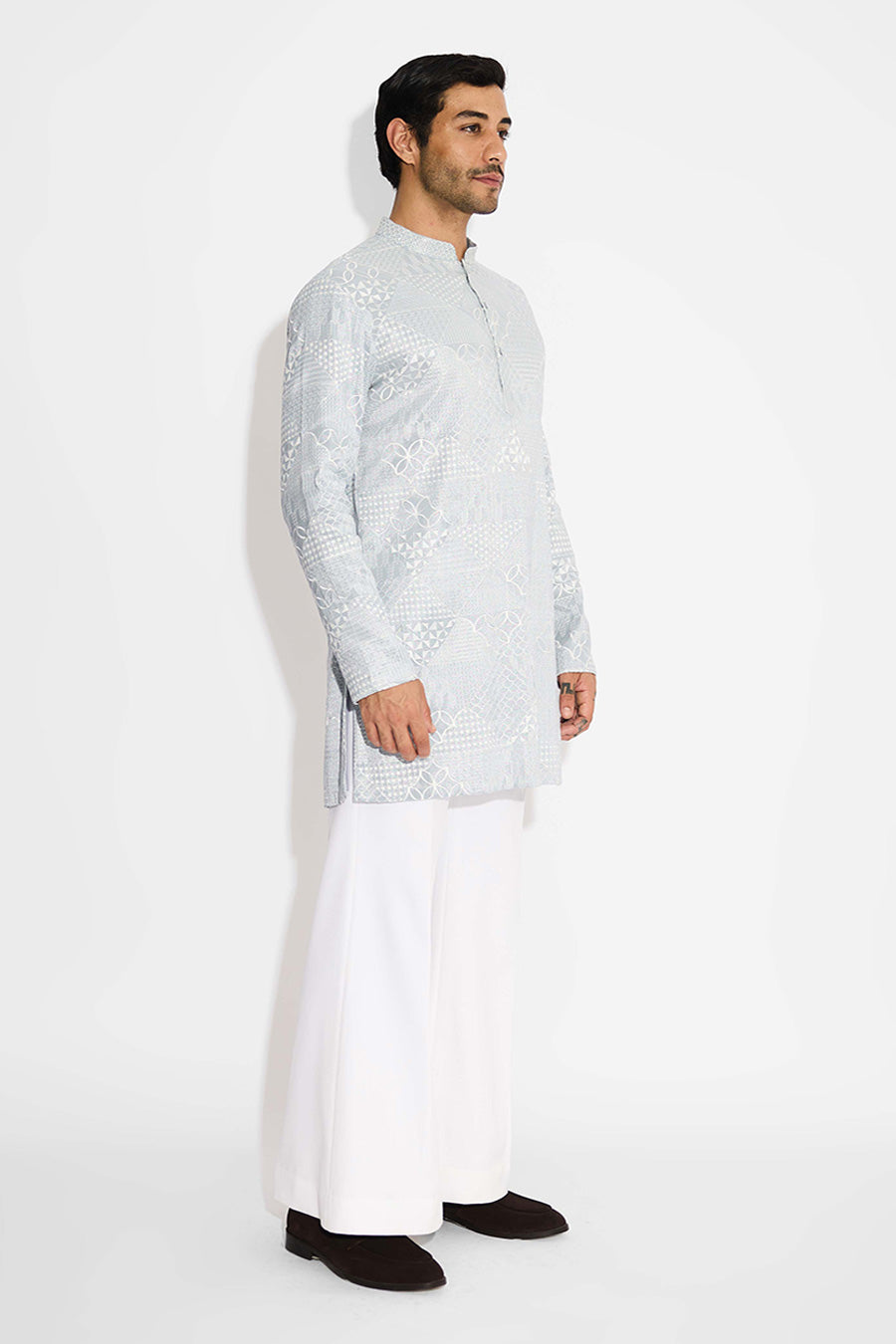 Dove Grey Orbs & Waves Short Kurta