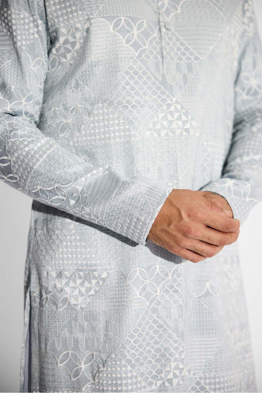 Dove Grey Orbs & Waves Short Kurta
