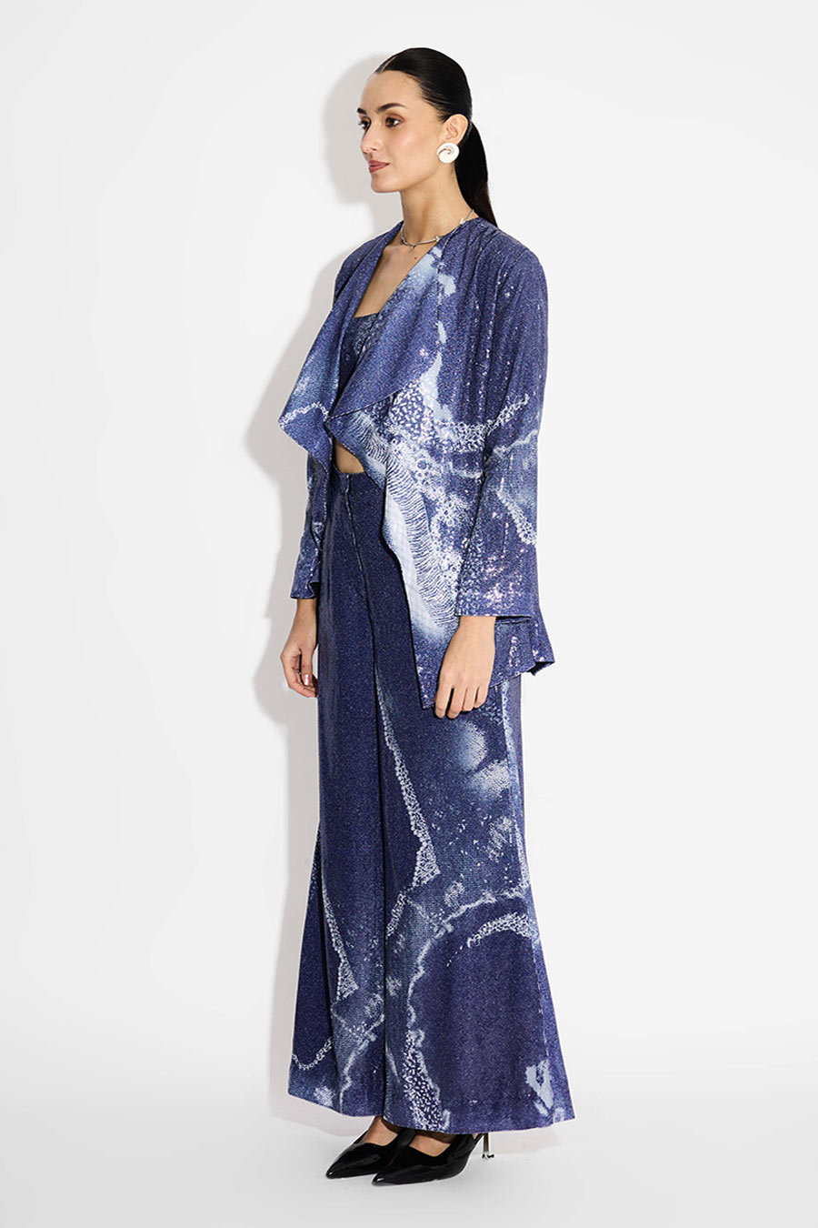Blue Sequins Printed Shrug