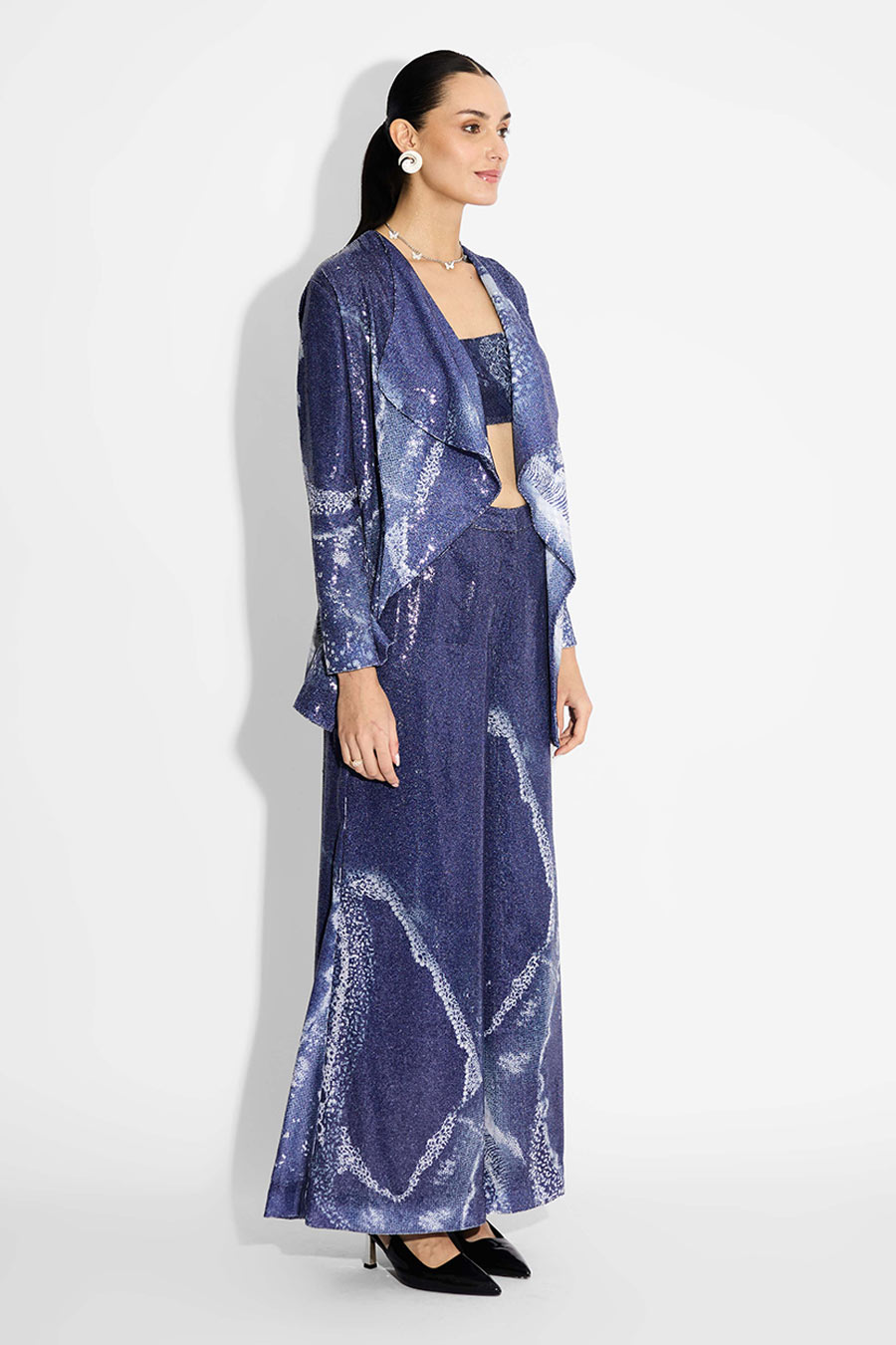 Blue Sequins Printed Shrug