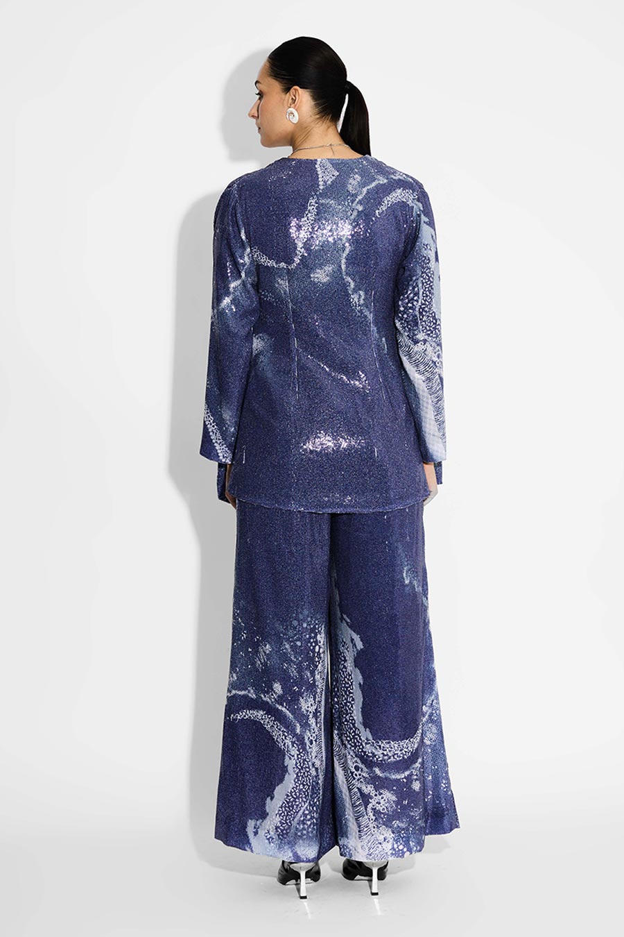 Blue Sequins Printed Shrug