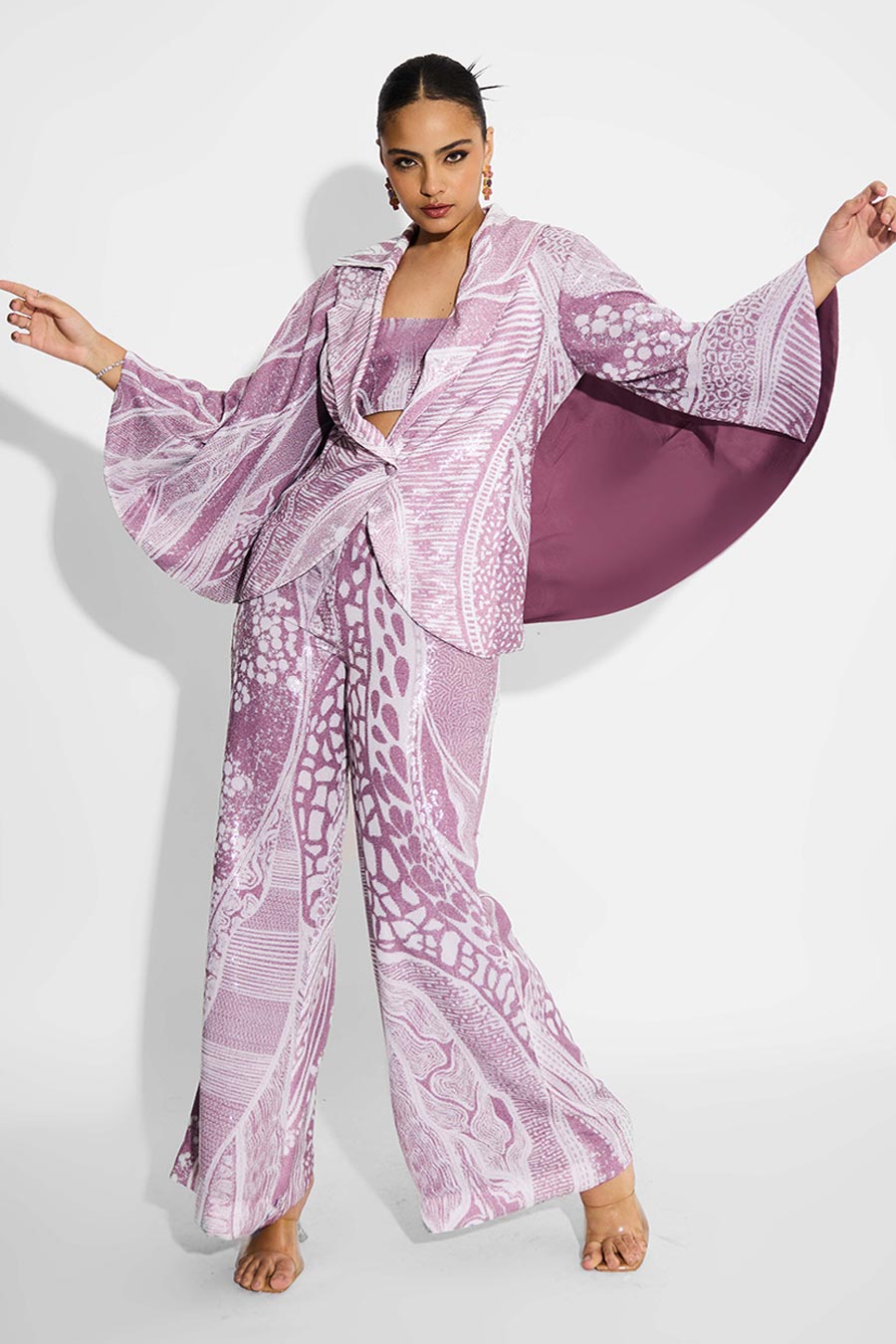 Dusty Purple Sequins Cape-Style Jacket
