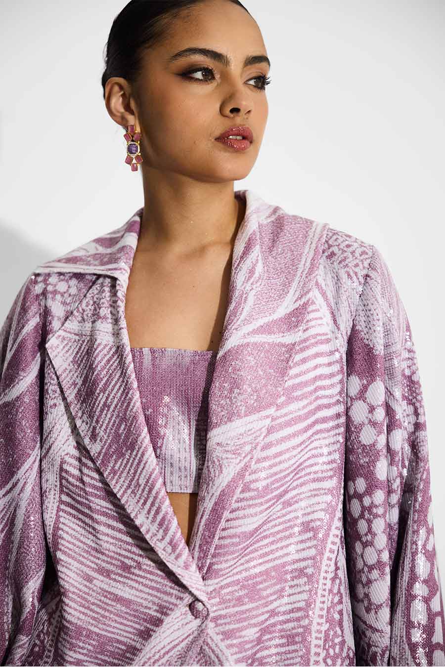 Dusty Purple Sequins Cape-Style Jacket