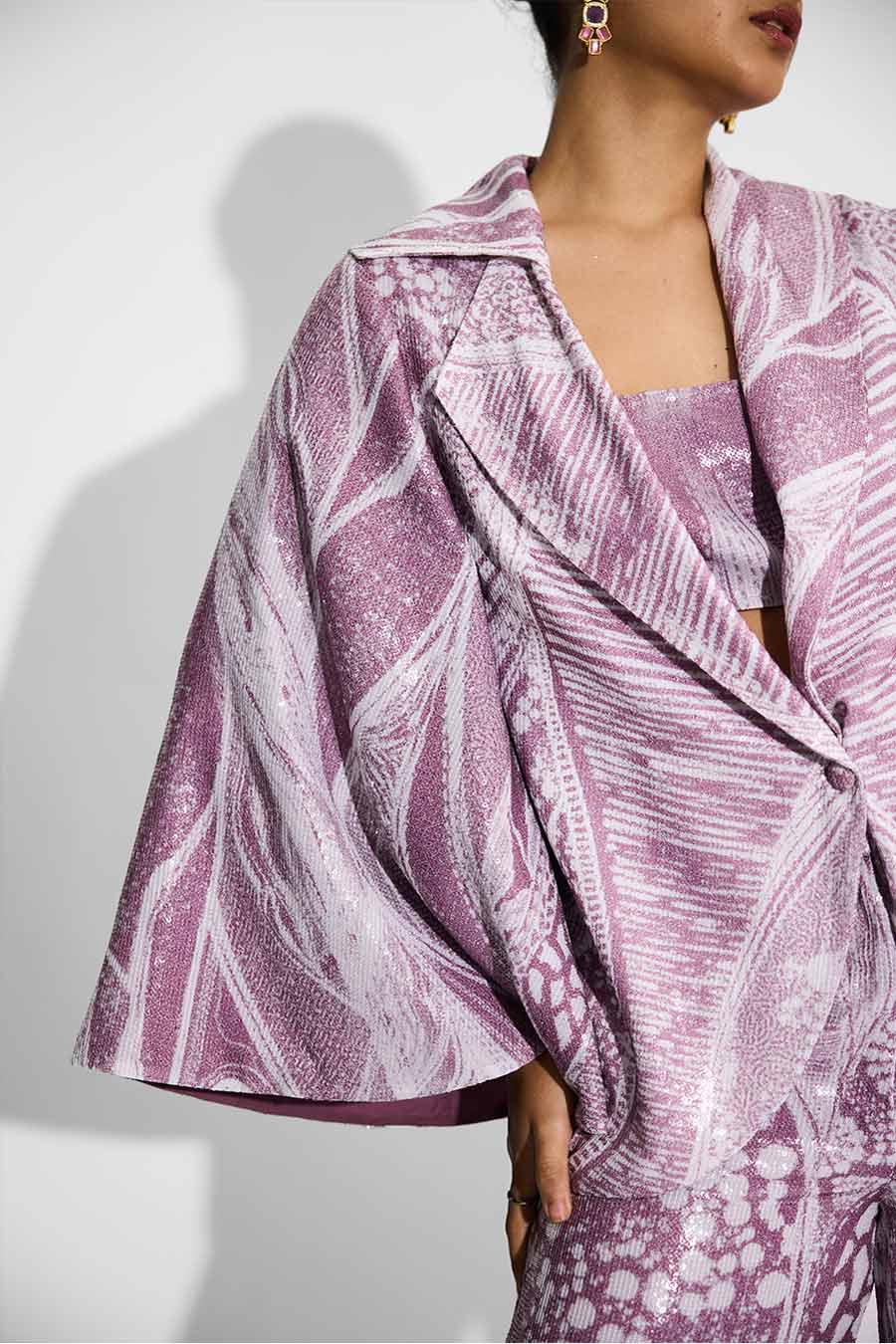 Dusty Purple Sequins Cape-Style Jacket