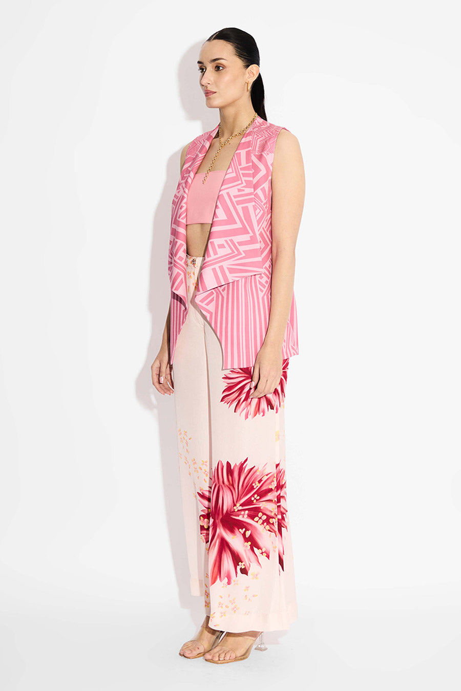 Pink Striped Lapel Shrug