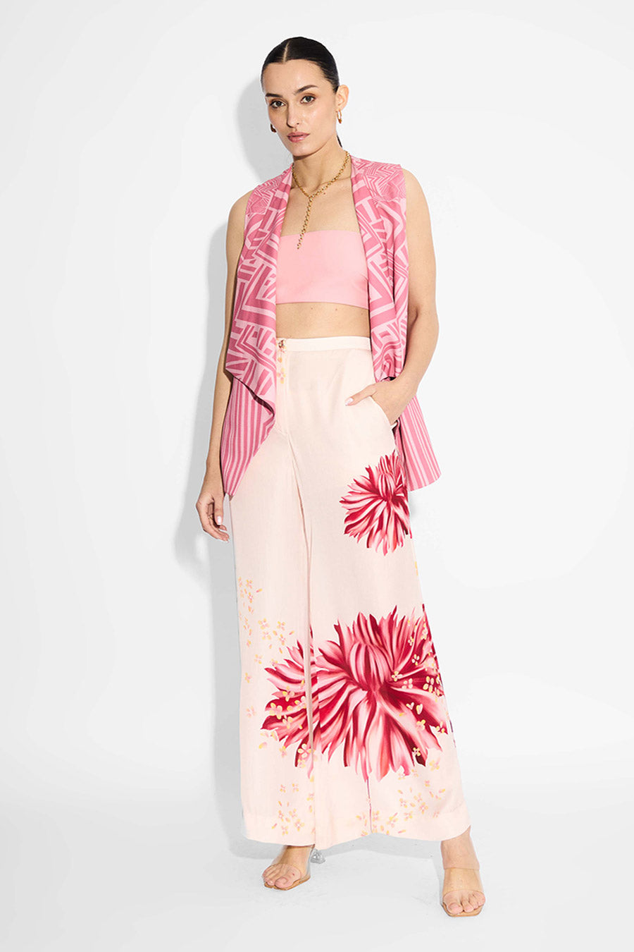 Pink Striped Lapel Shrug
