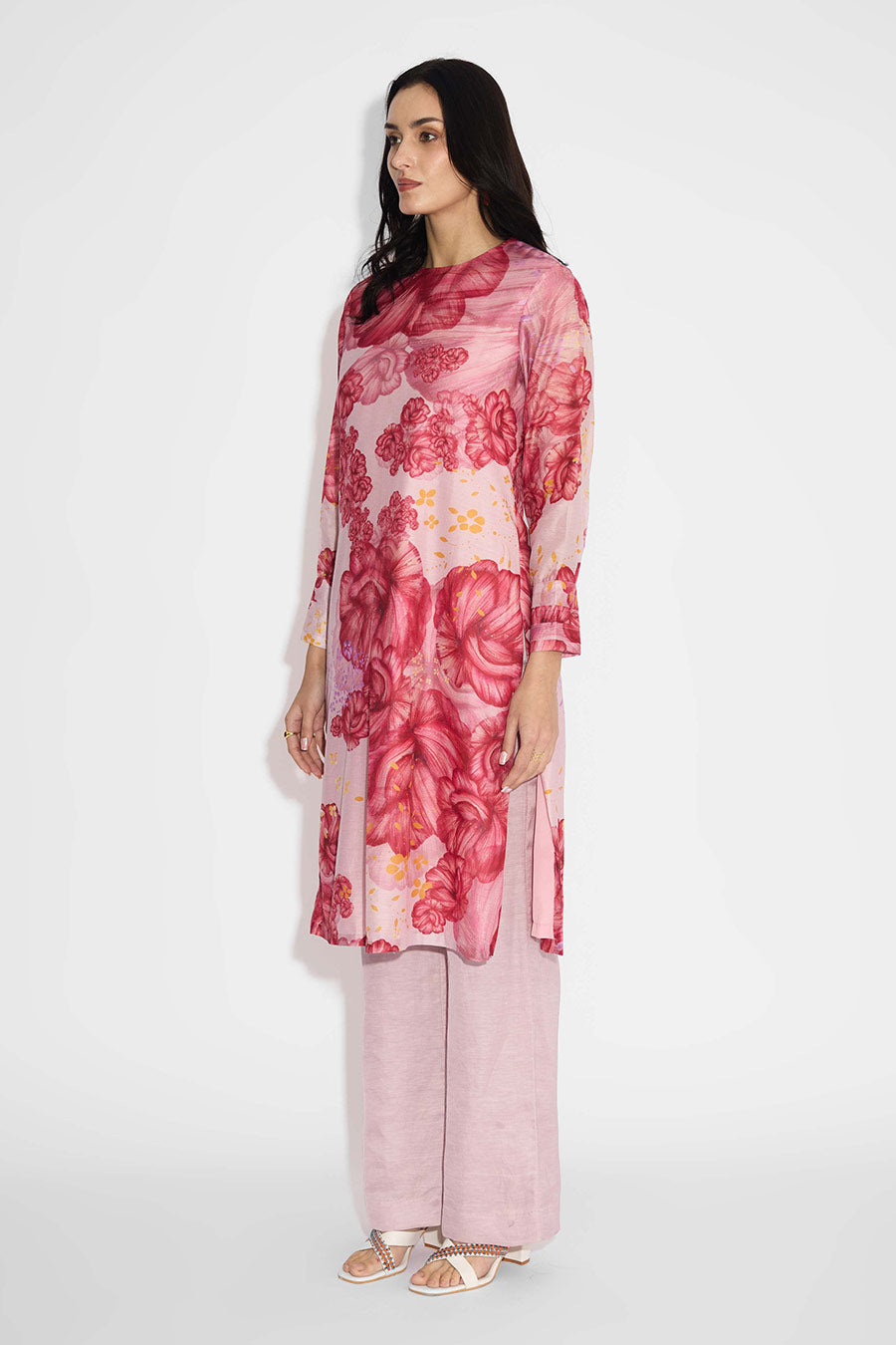 Pink Floral Printed Straight Kurta