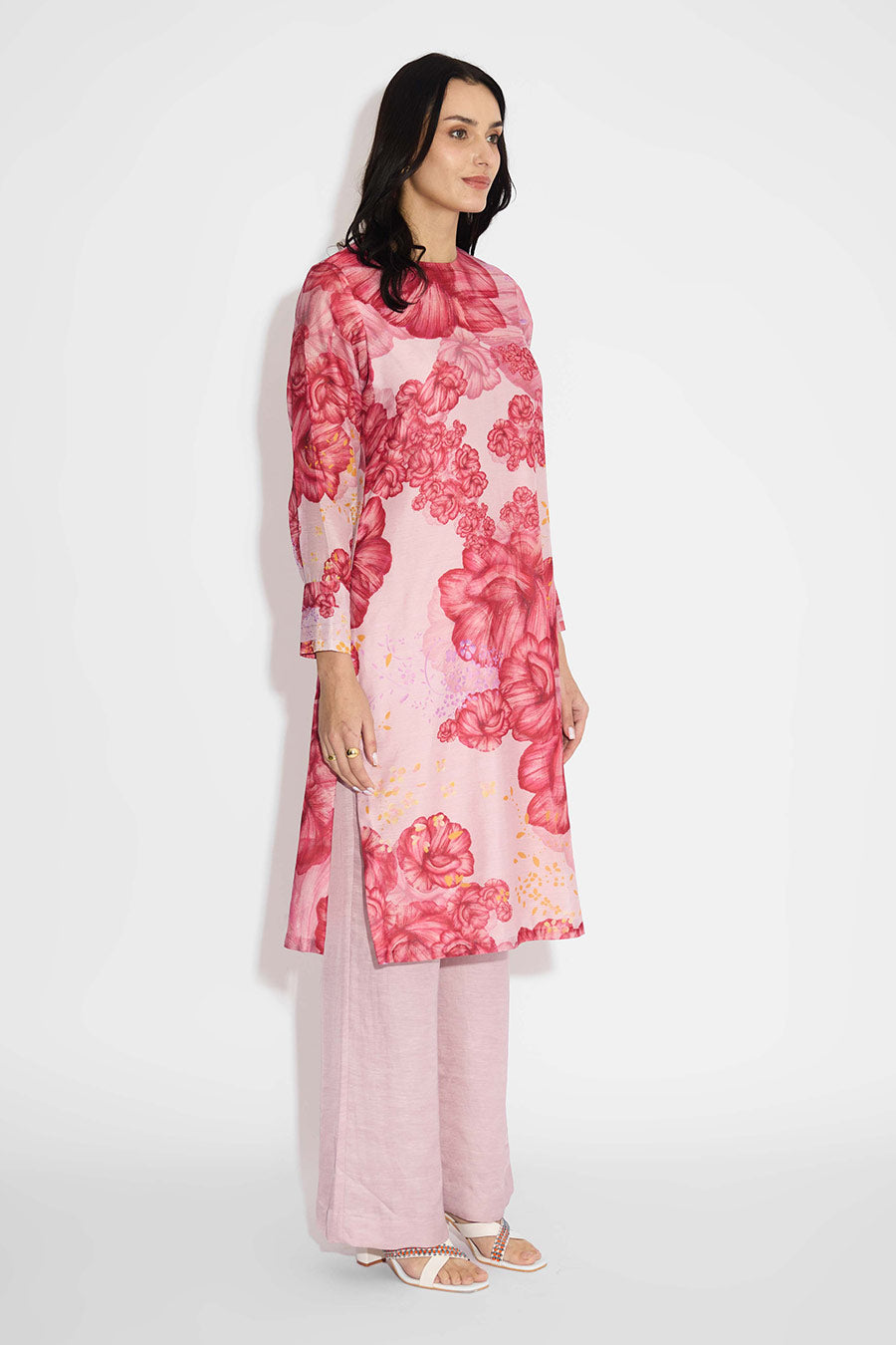 Pink Floral Printed Straight Kurta