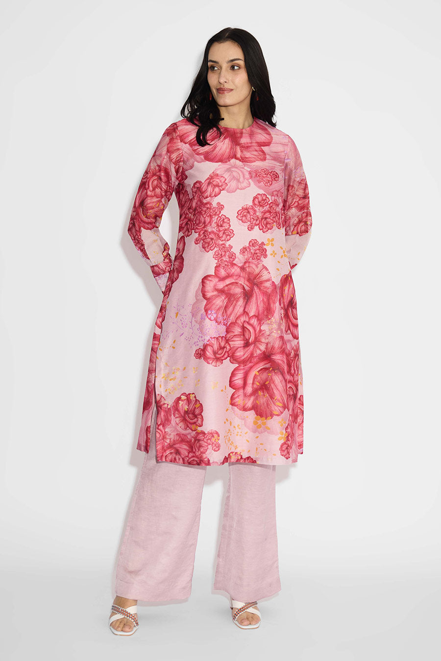 Pink Floral Printed Straight Kurta