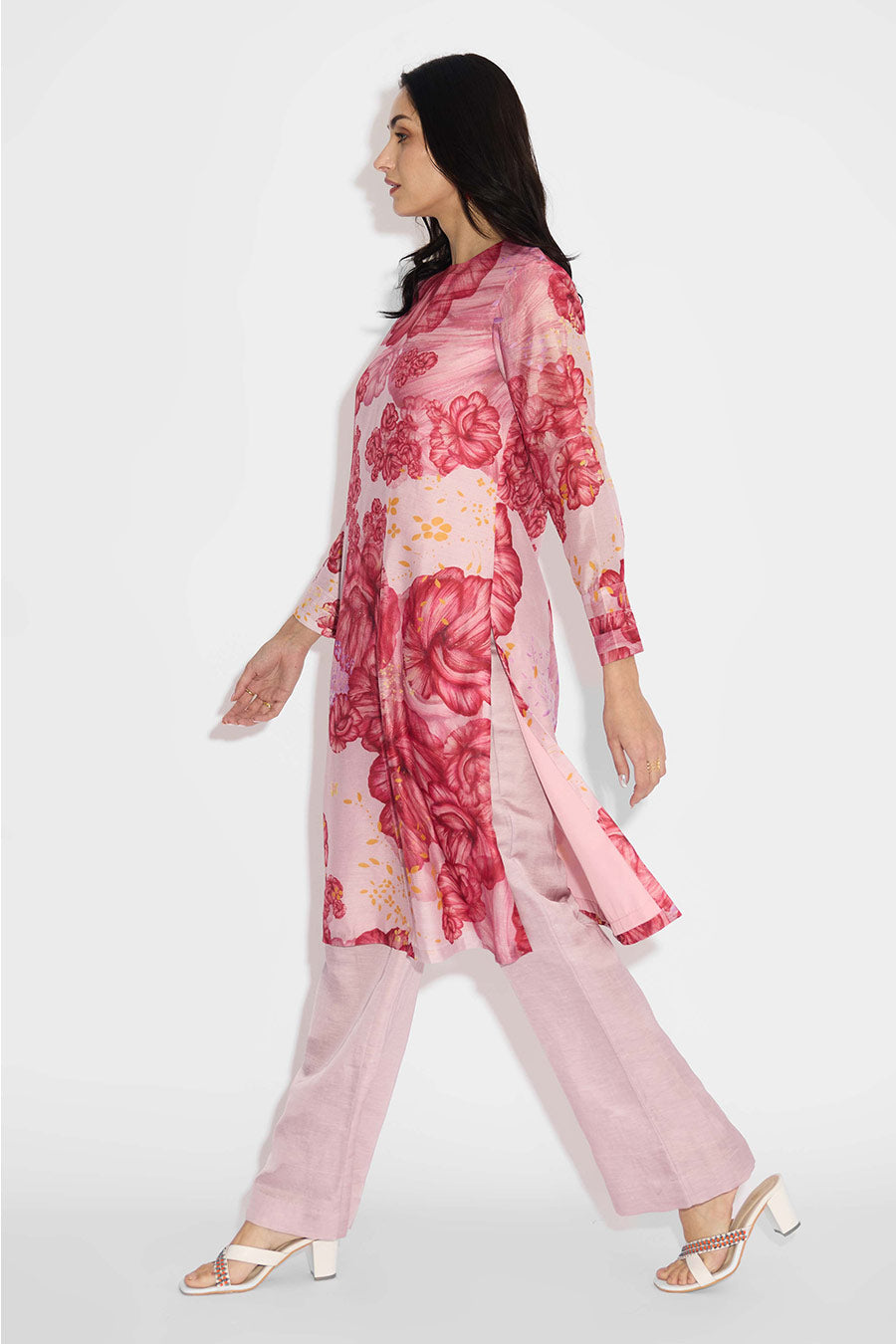 Pink Floral Printed Straight Kurta
