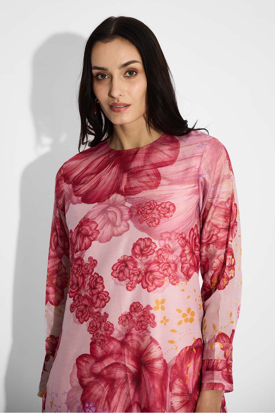 Pink Floral Printed Straight Kurta