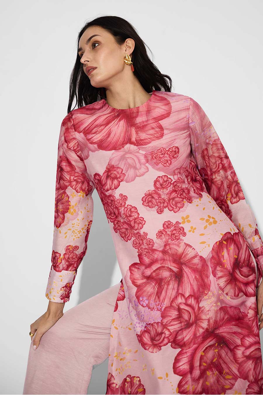 Pink Floral Printed Straight Kurta