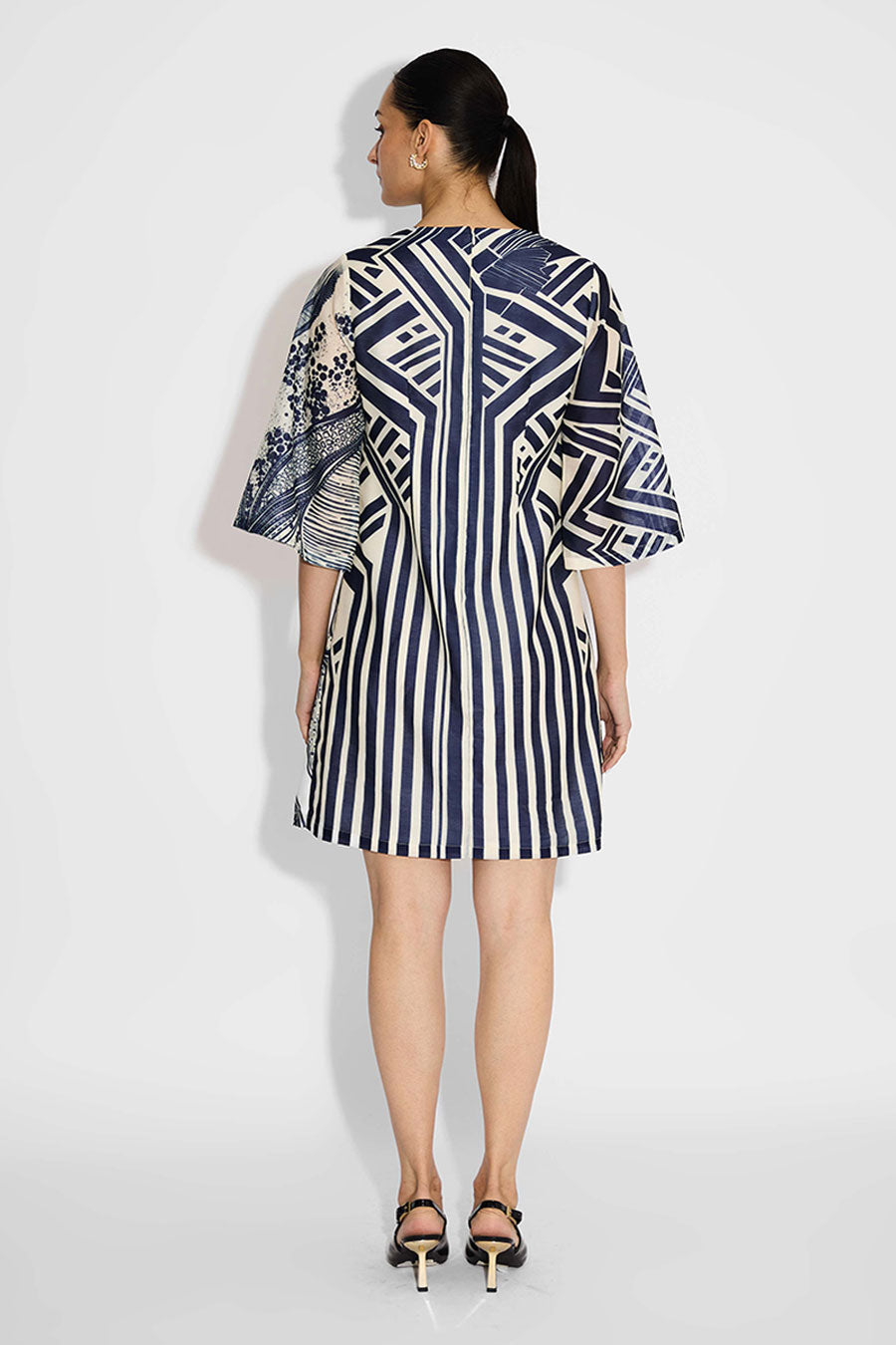 Ivory & Blue Striped Wrap Dress