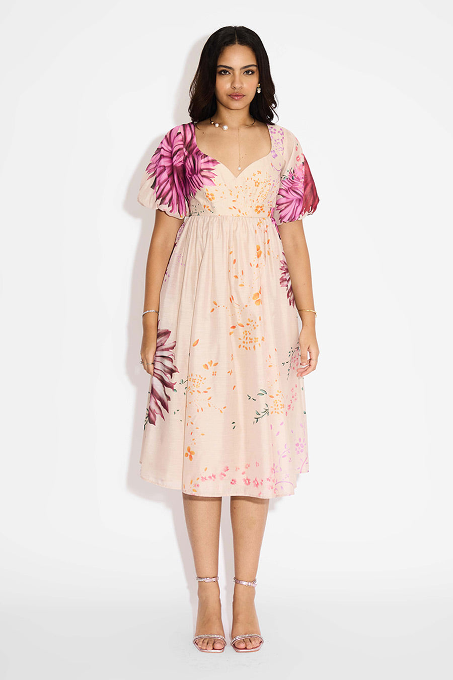 Beige Floral Printed Dress