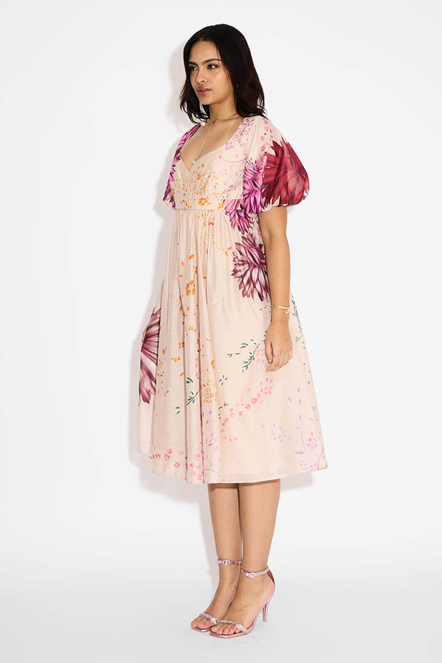 Beige Floral Printed Dress