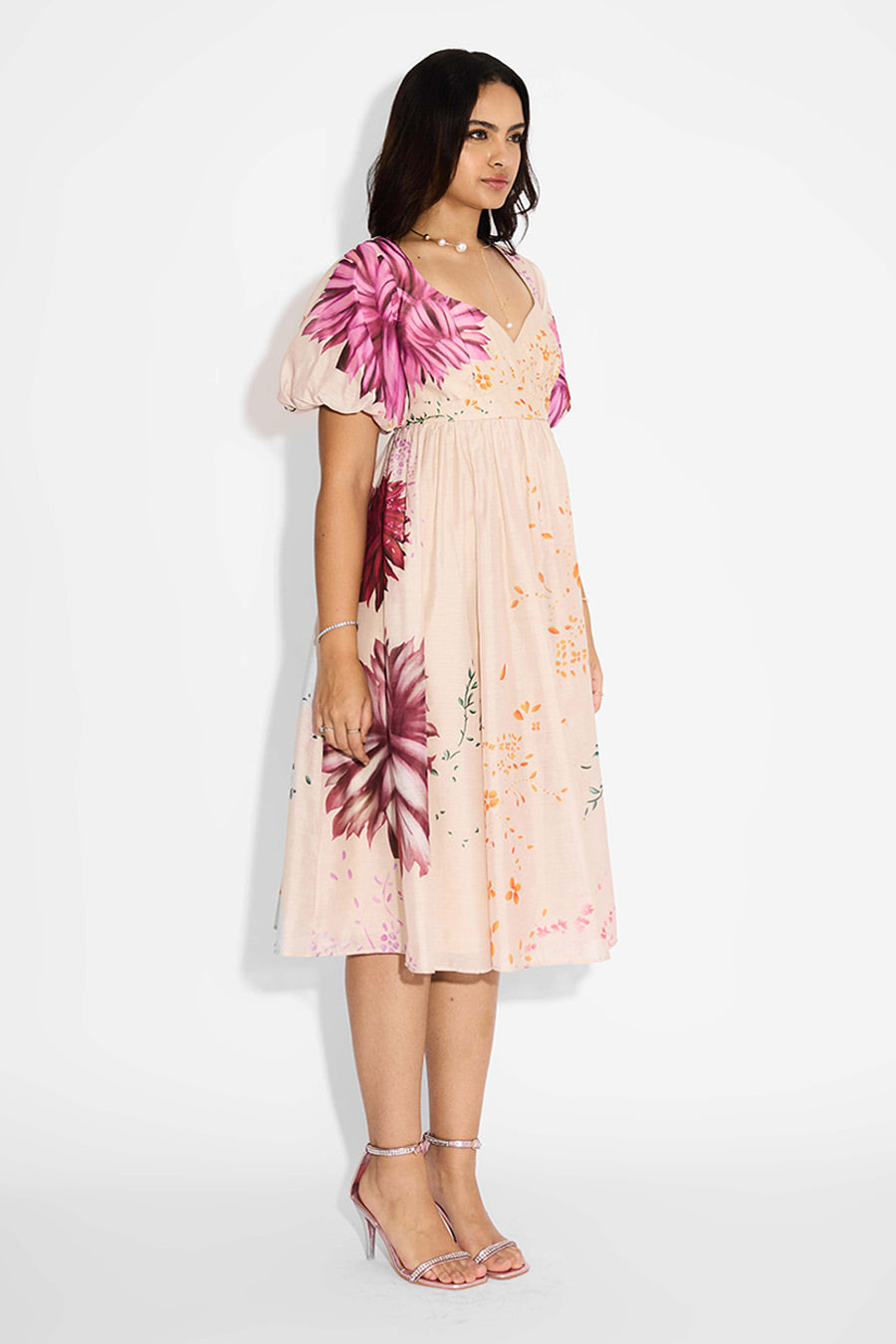 Beige Floral Printed Dress