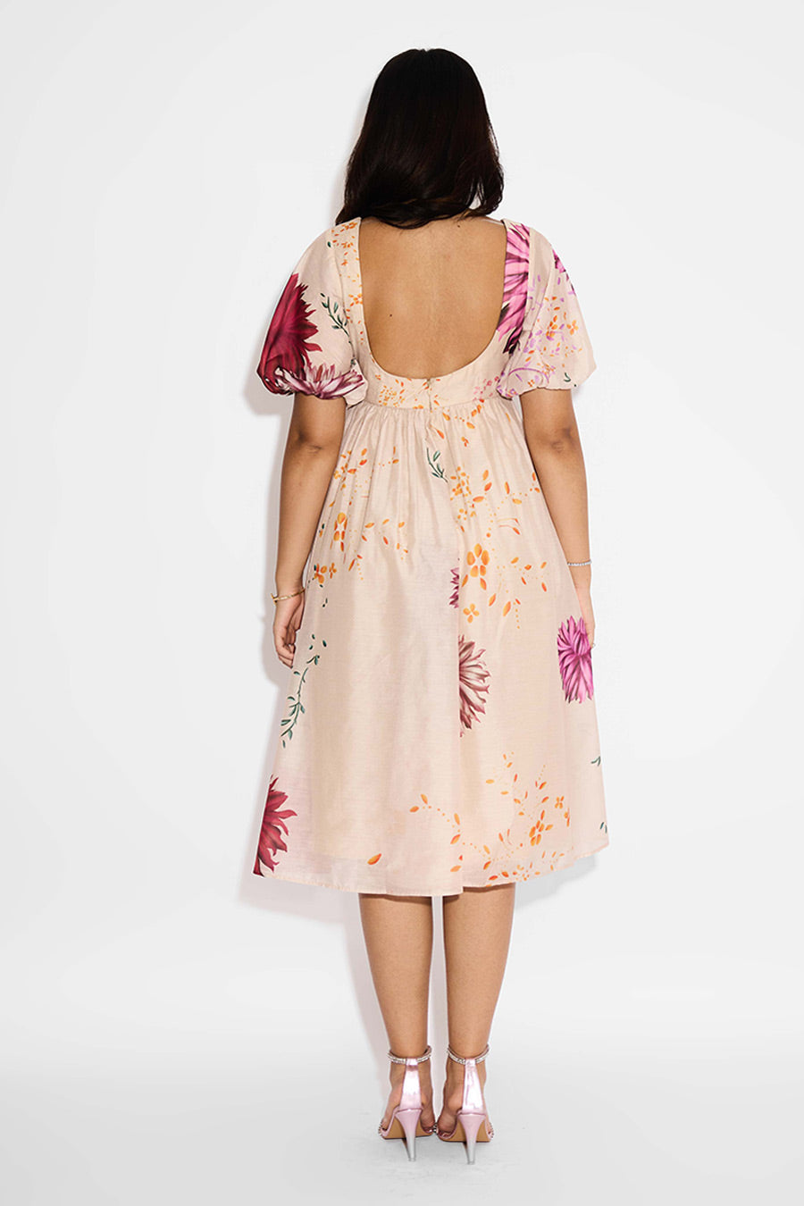 Beige Floral Printed Dress