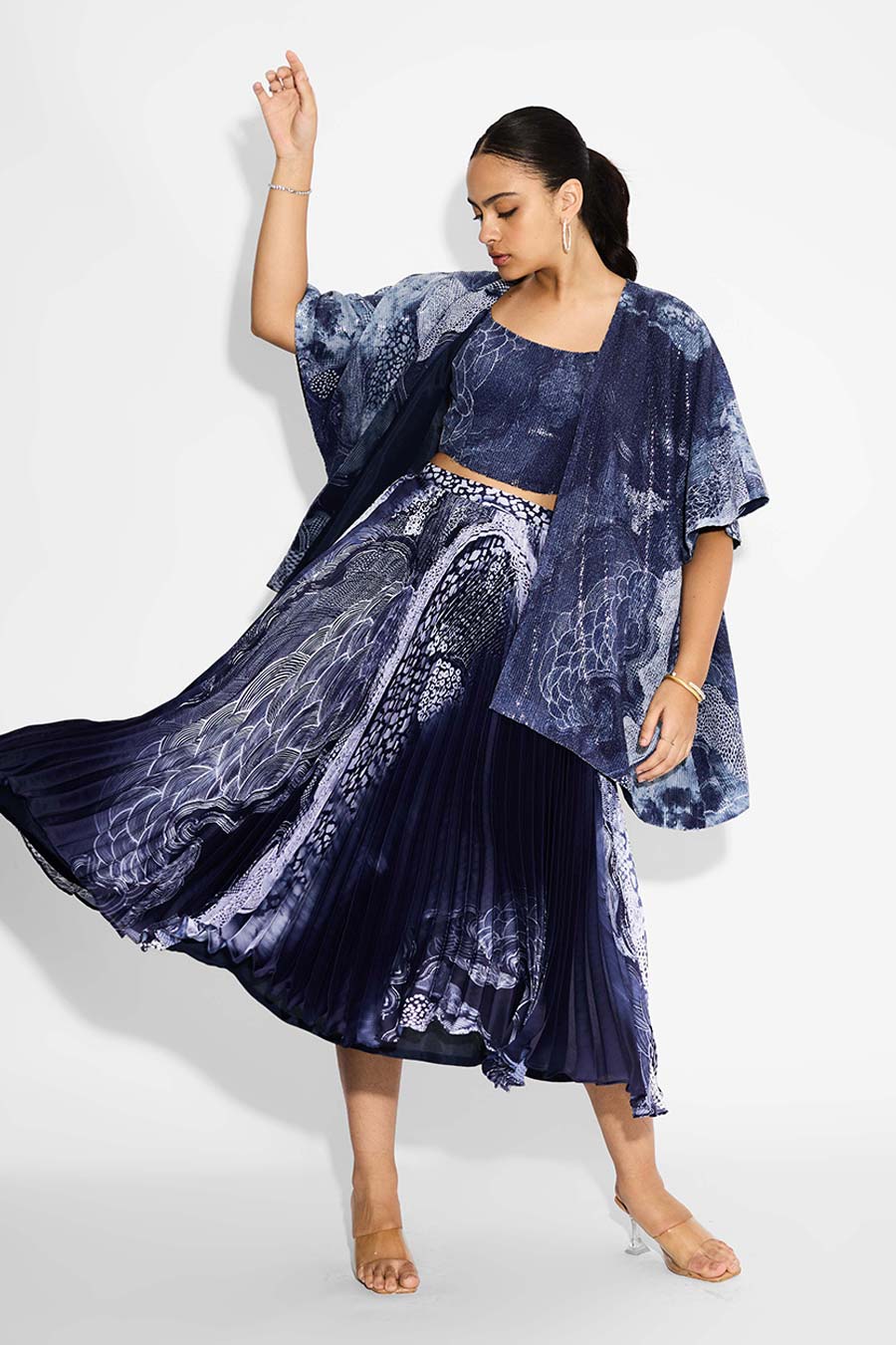 Blue Swirl Sequins Printed Shrug