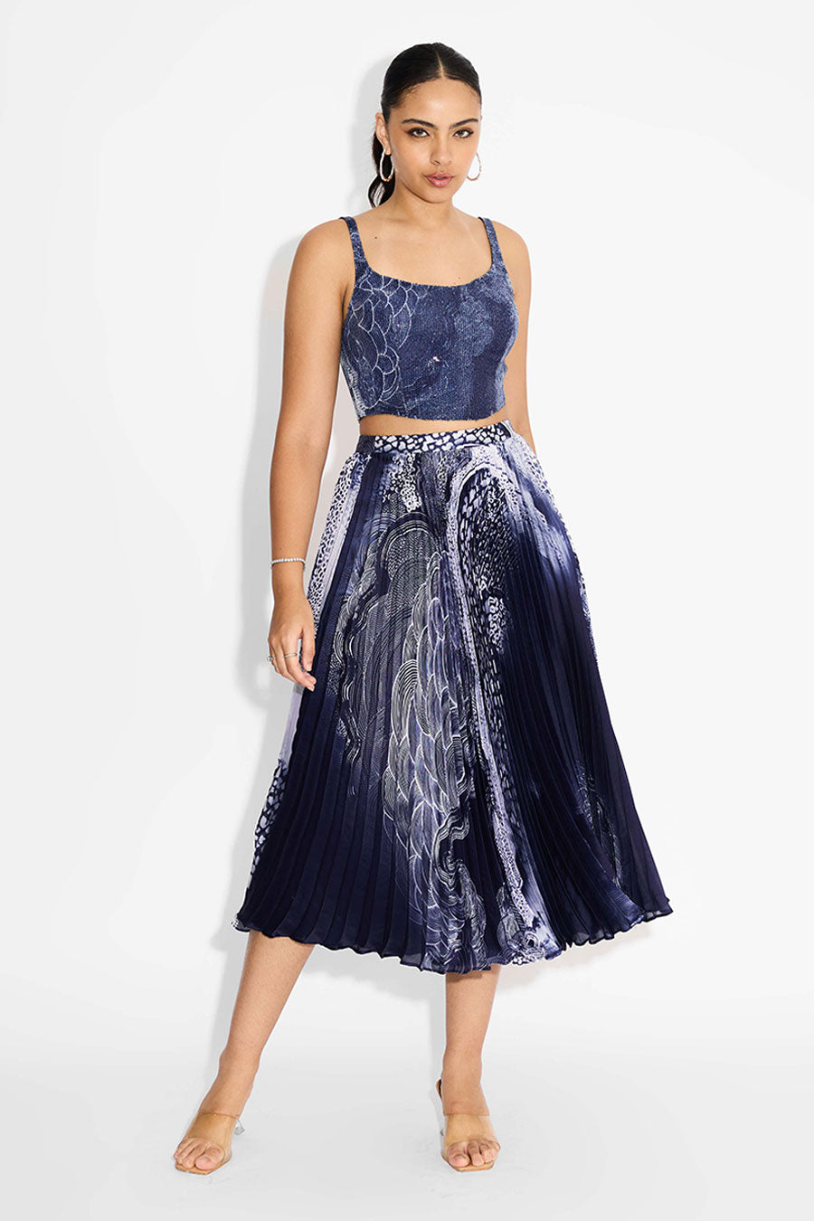 Blue Swirl Sequins Printed Corset Top