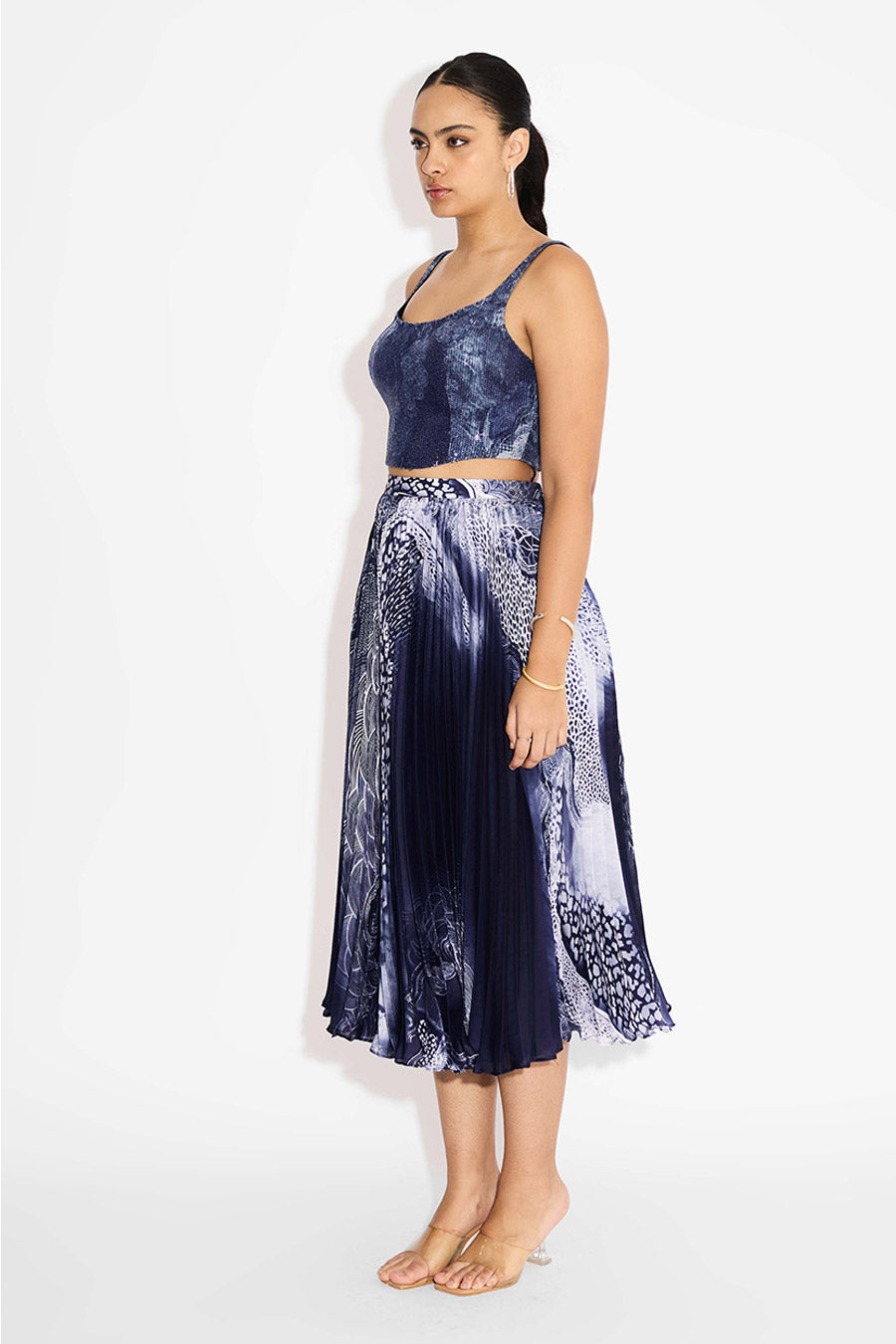 Blue Swirl Sequins Printed Corset Top