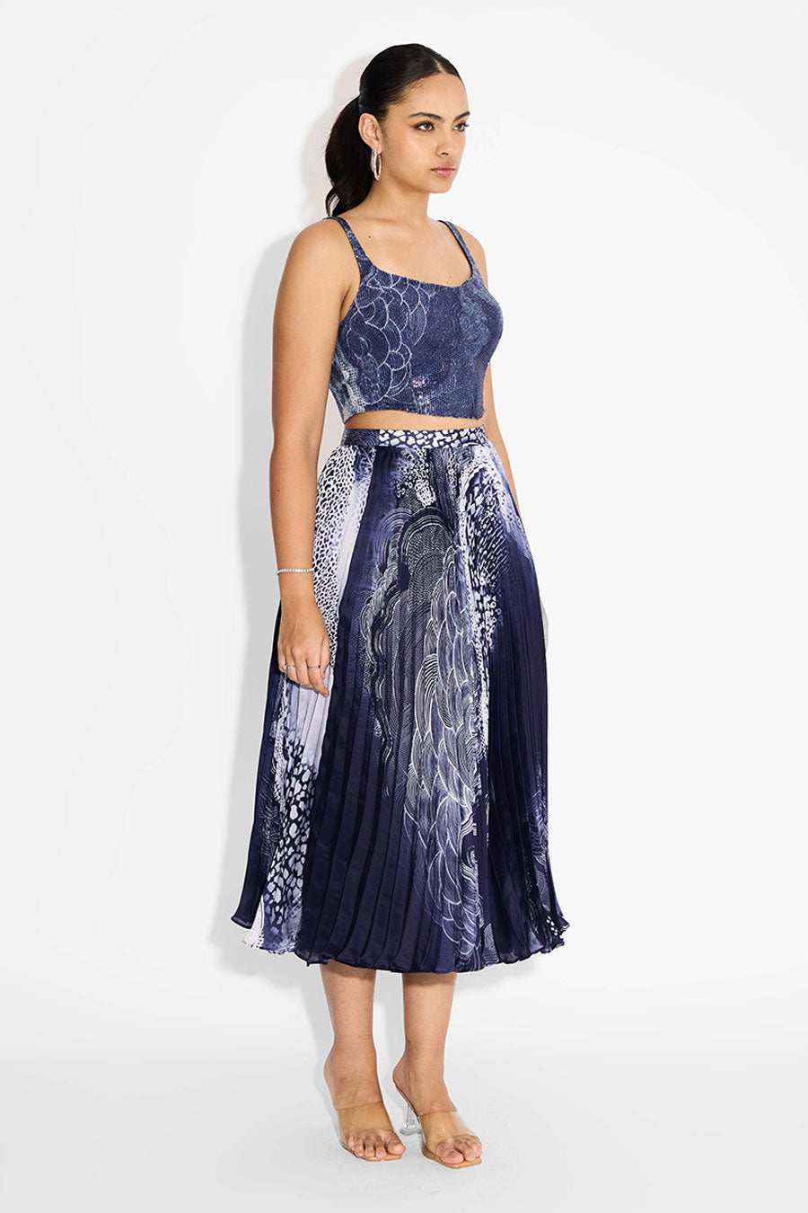 Blue Swirl Sequins Printed Corset Top