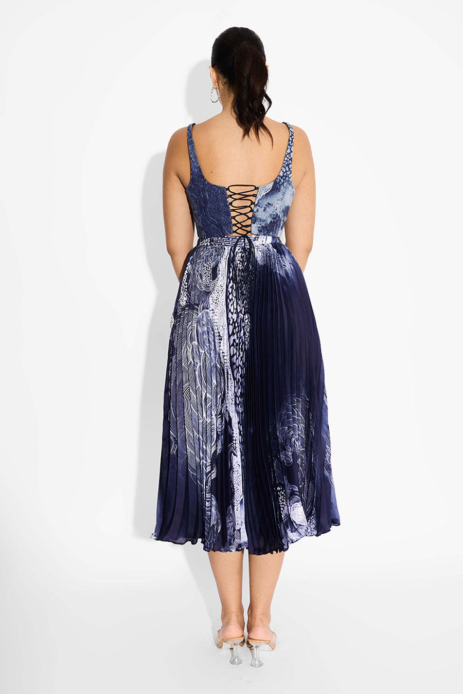 Blue Swirl Sequins Printed Corset Top