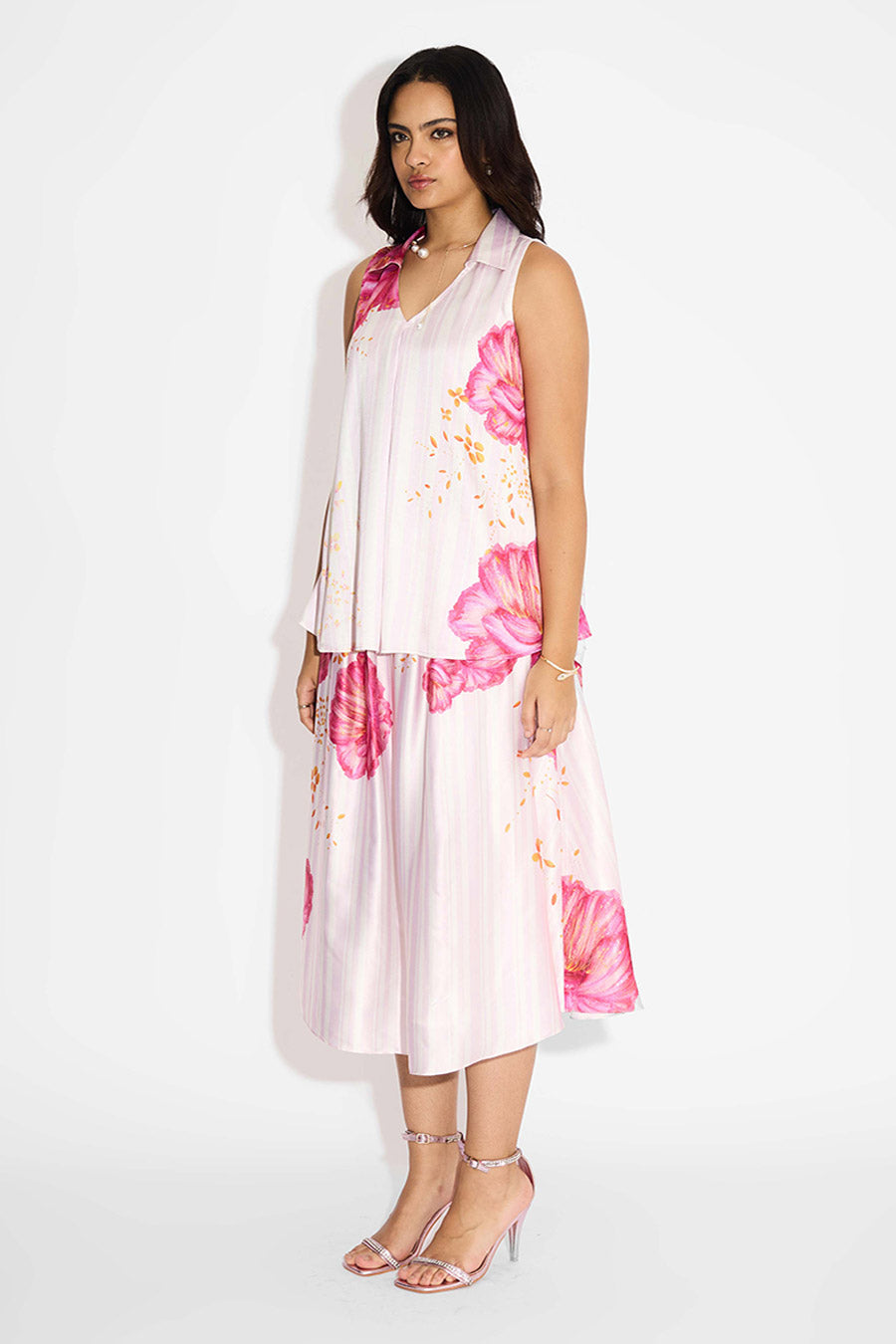 Ivory Floral Striped Printed Top