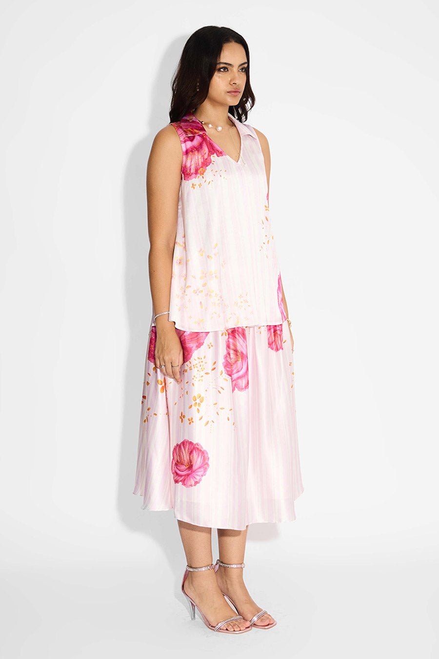 Ivory Floral Striped Printed Top