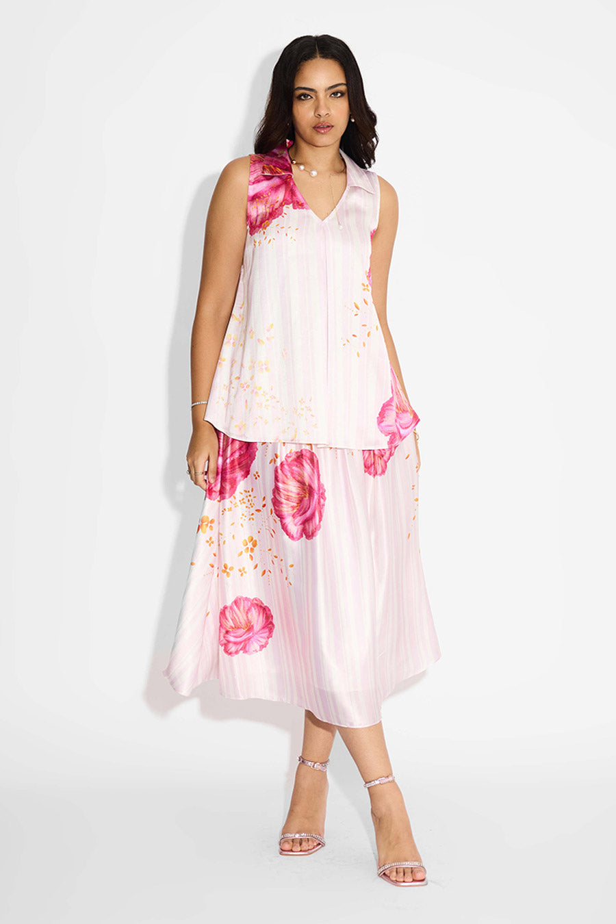 Ivory Floral Striped Printed Top